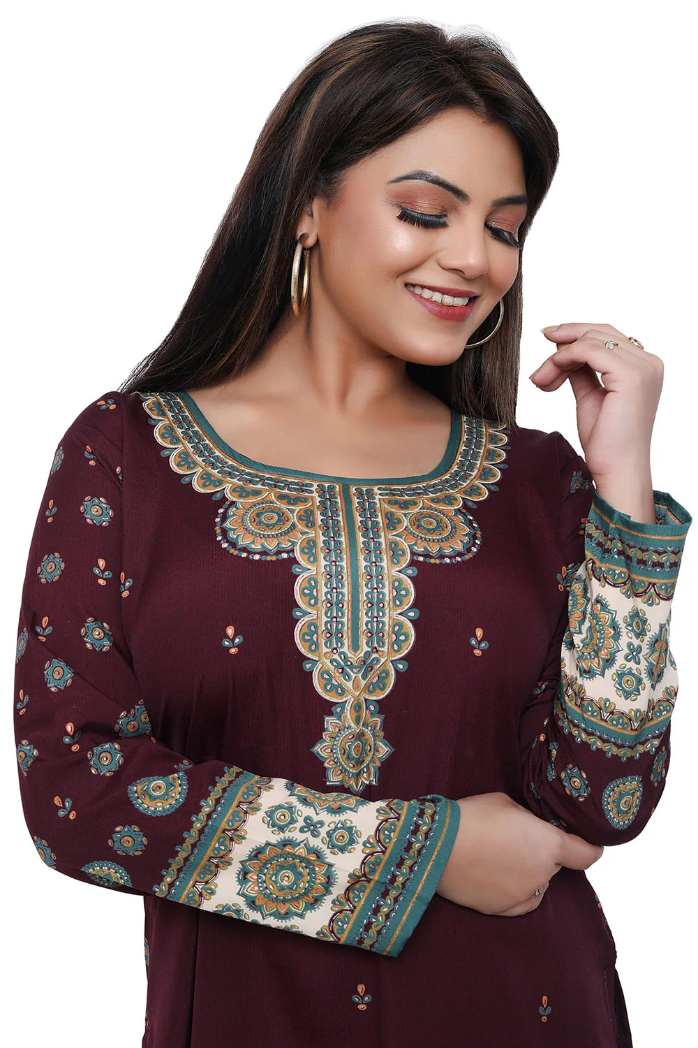 Short Kurti for Women - Indian Clothes (Maroon) - Image 4