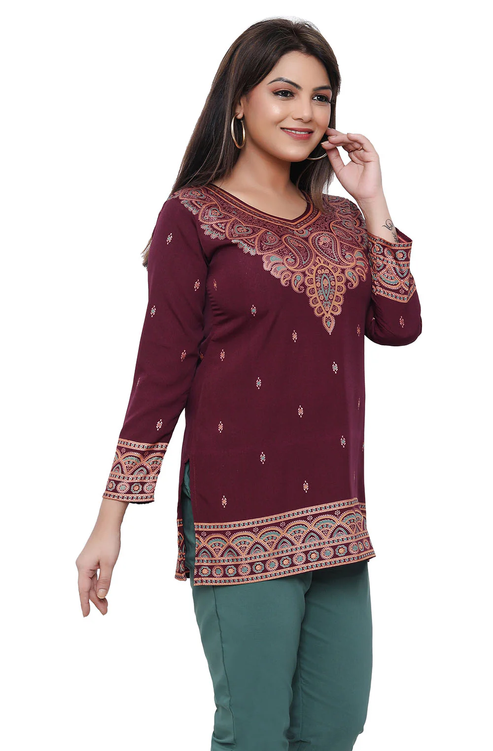 Short Kurti for Women Indian Clothes (Maroon) - Image 5