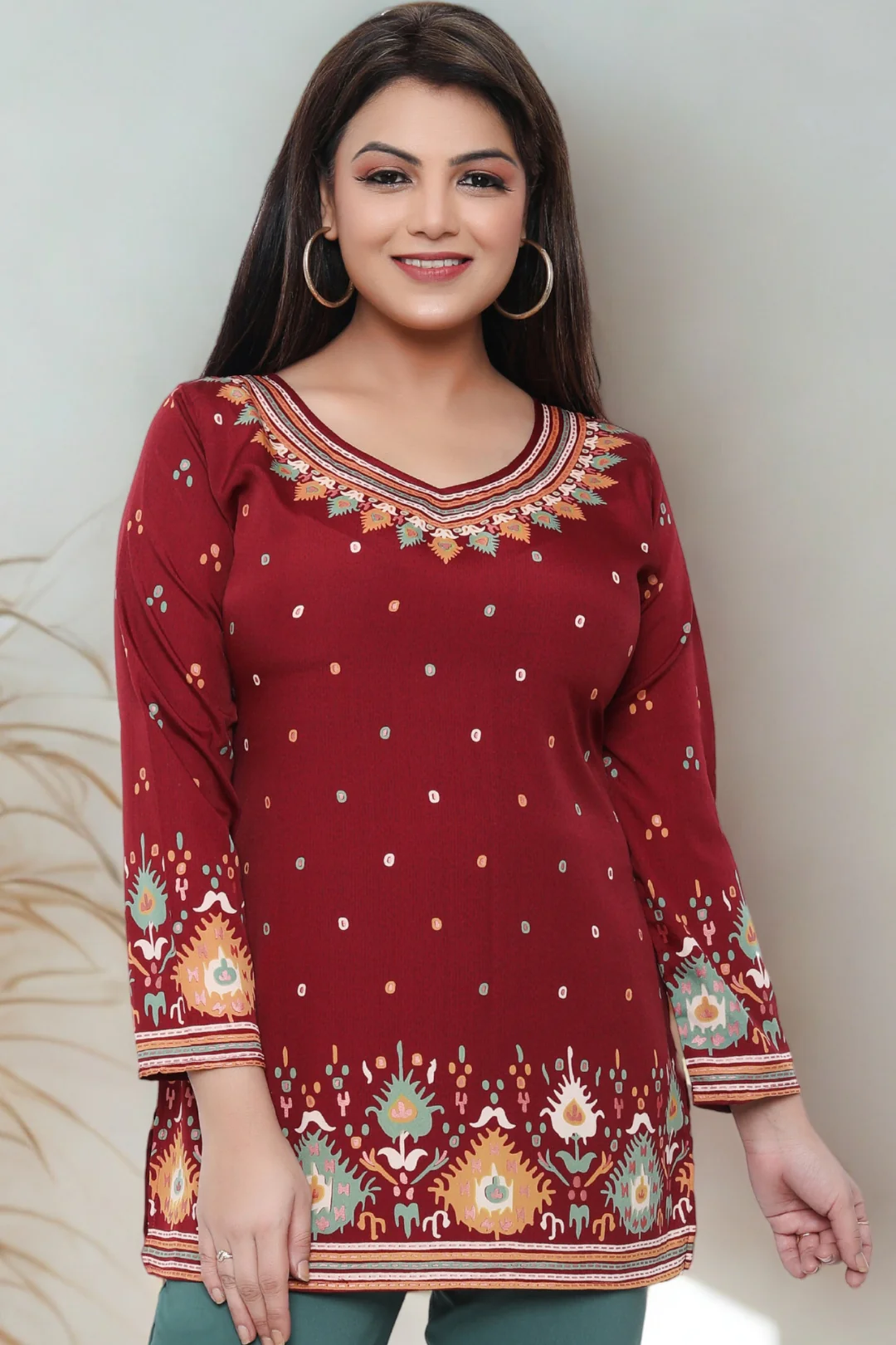 Short Kurti for Women Indian Clothes (Maroon)