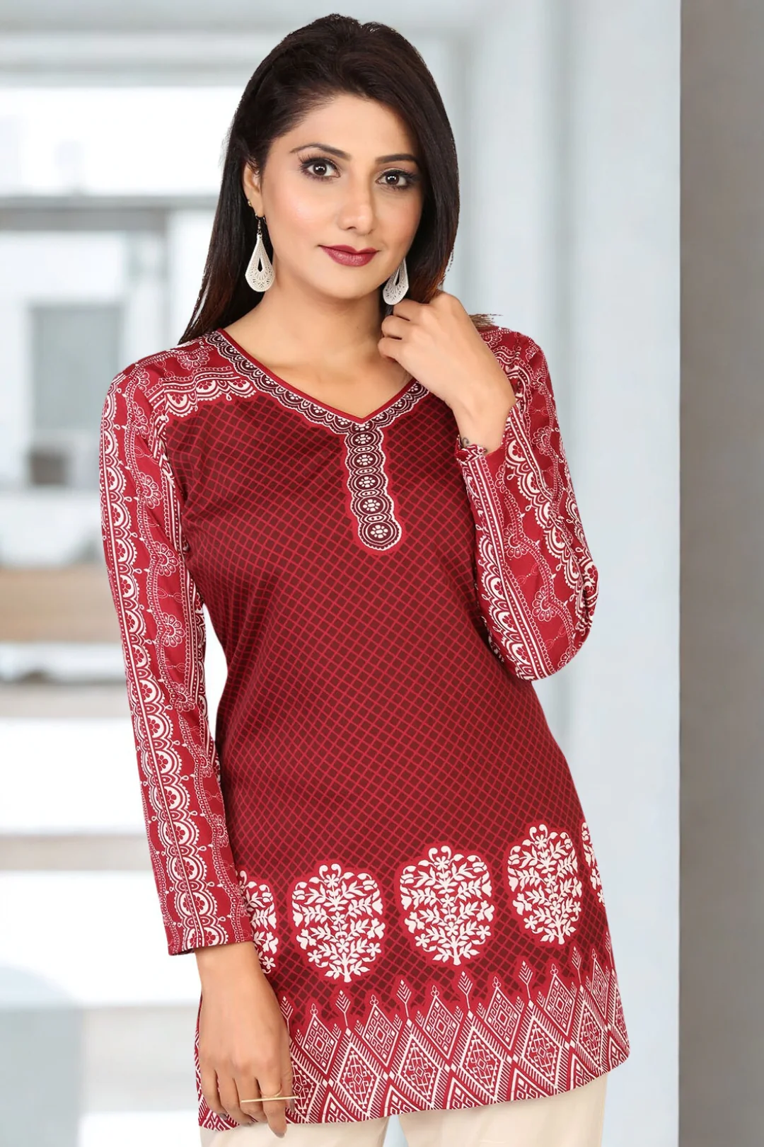 Short Kurti for Women - Indian Clothing (Maroon)