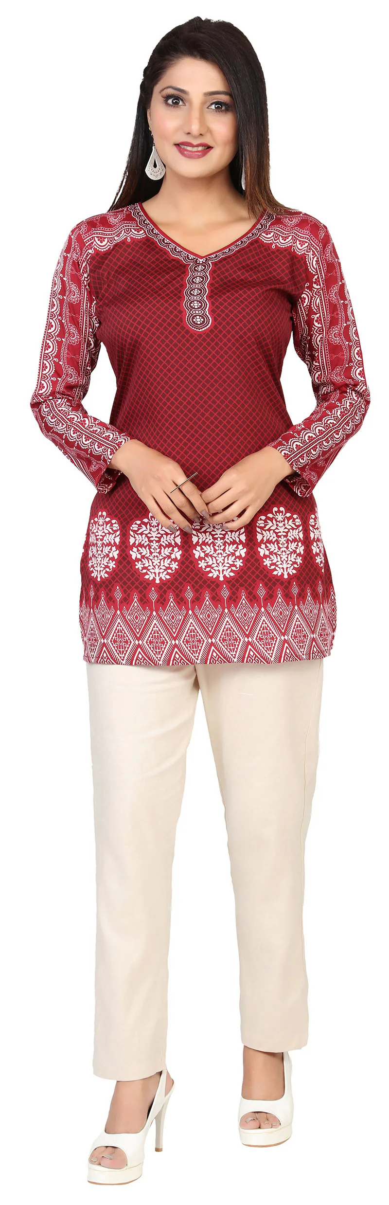 Short Kurti for Women - Indian Clothing (Maroon) - Image 4