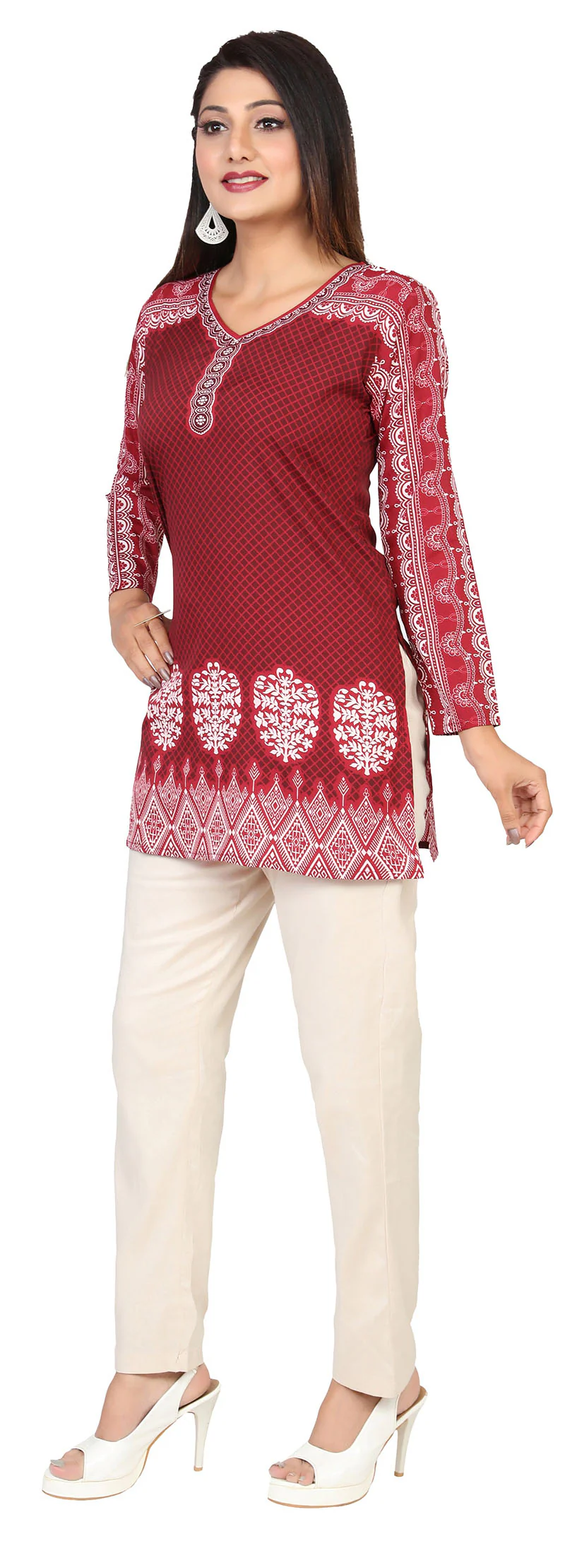 Short Kurti for Women - Indian Clothing (Maroon) - Image 5