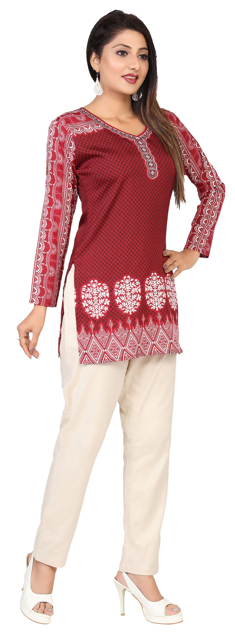 Short Kurti for Women - Indian Clothing (Maroon) - Image 6