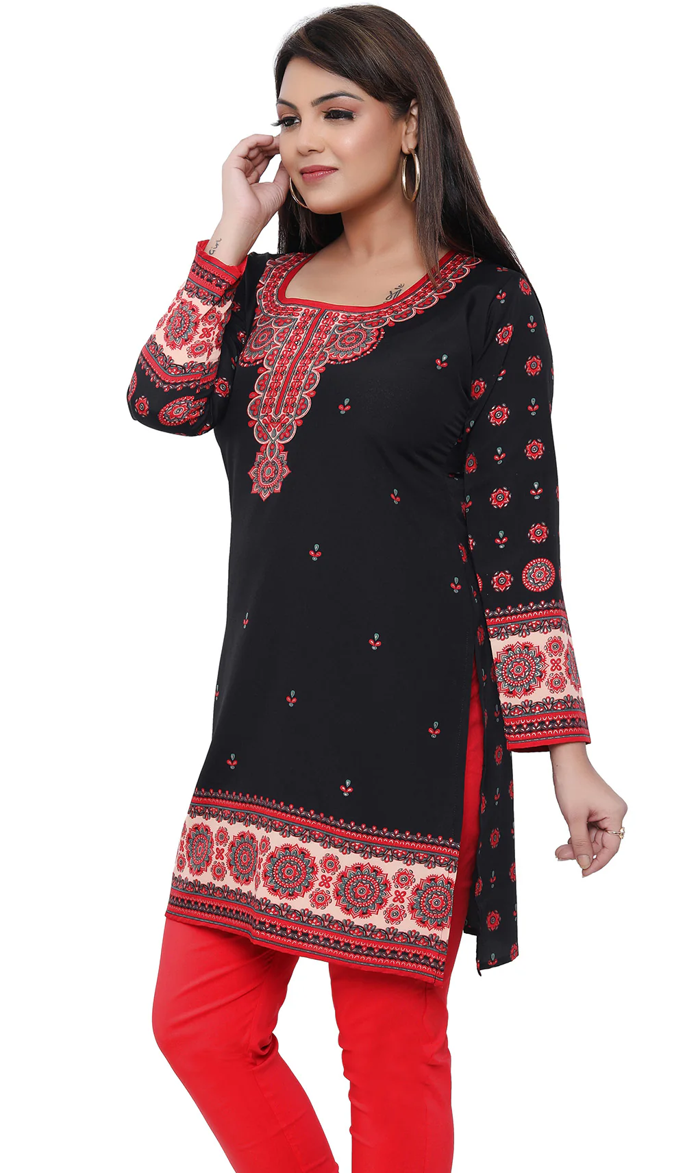 Short Kurti for Women - Indian Clothing (Black) - Image 4