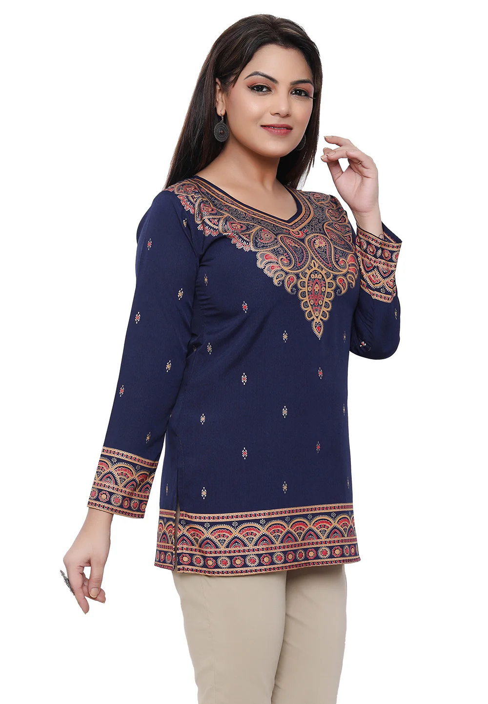 Short Indian Kurti for Women - Indian Clothing (Blue) - Image 4