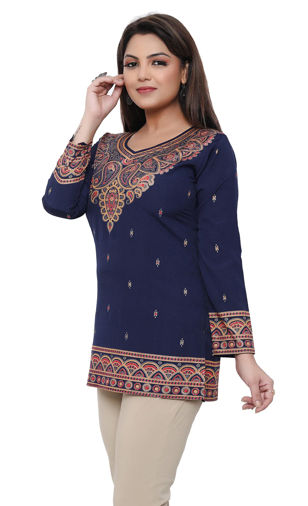 Short Indian Kurti for Women - Indian Clothing (Blue) - Image 5