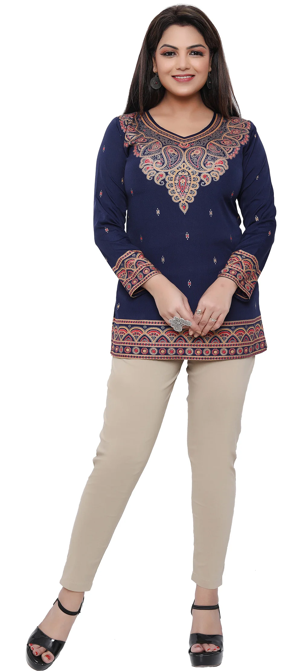 Short Indian Kurti for Women - Indian Clothing (Blue) - Image 6