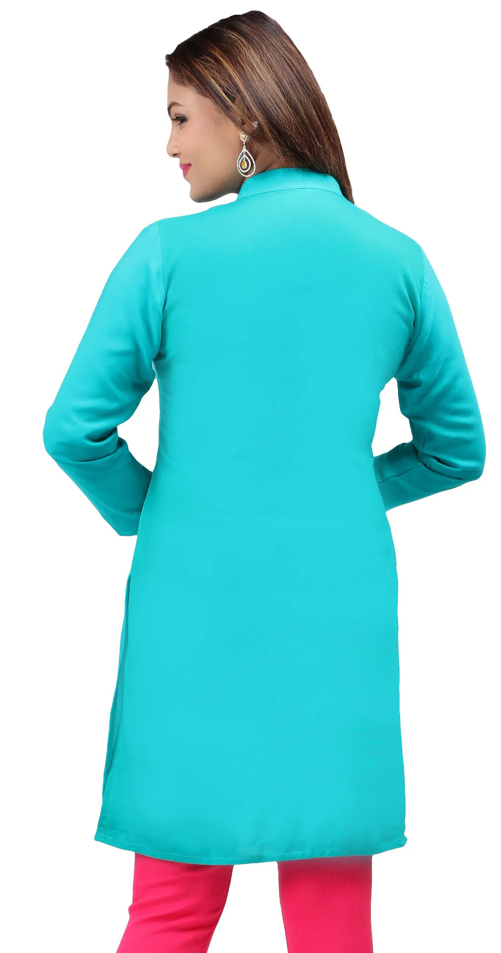 Short Kurti Women's Blouse Embroidered Indian Clothing (Turquoise) - Image 2