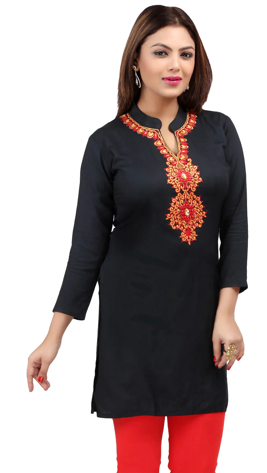 Short Kurti Women's Blouse Embroidered Indian Clothing (Black) - Image 3