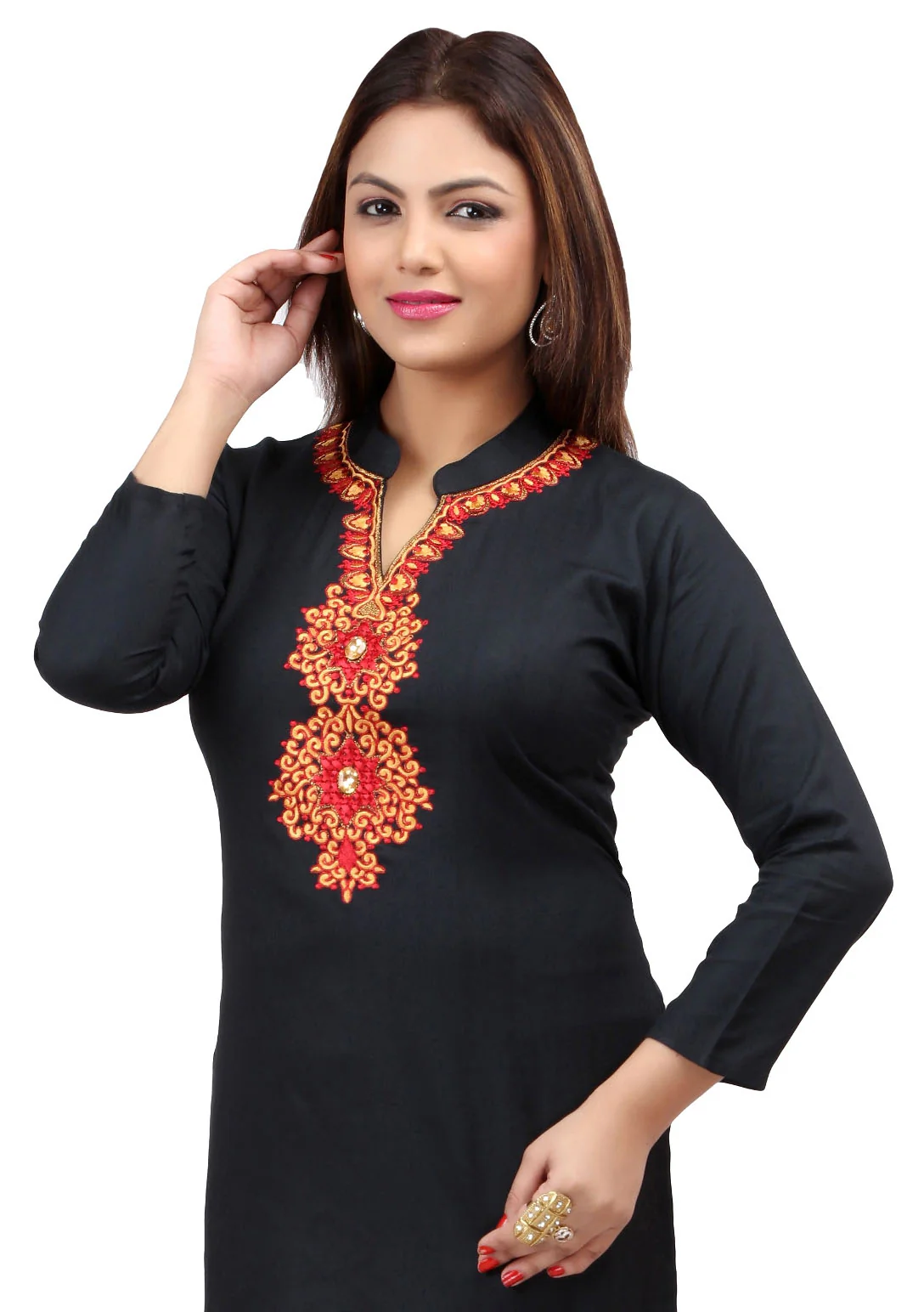 Short Kurti Women's Blouse Embroidered Indian Clothing (Black) - Image 4
