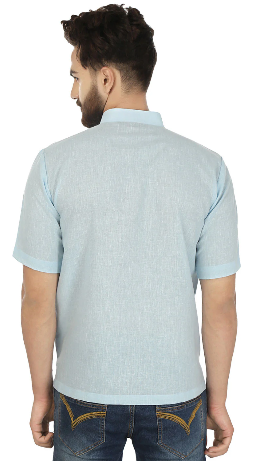 Short Sleeve Cotton Mens Kurta India Clothing (Sky Blue) - Image 3