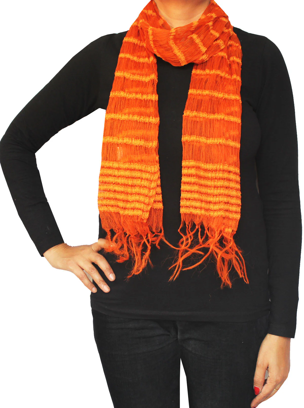 Silk Blended Fashion Scarf Womens Neck Wrap Gift (Orange, 66 x 16 inches) - Image 2