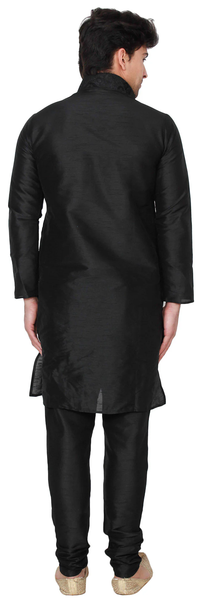 Silk Embroidered Mens Kurta Pajama India Clothing (Black) - Image 3
