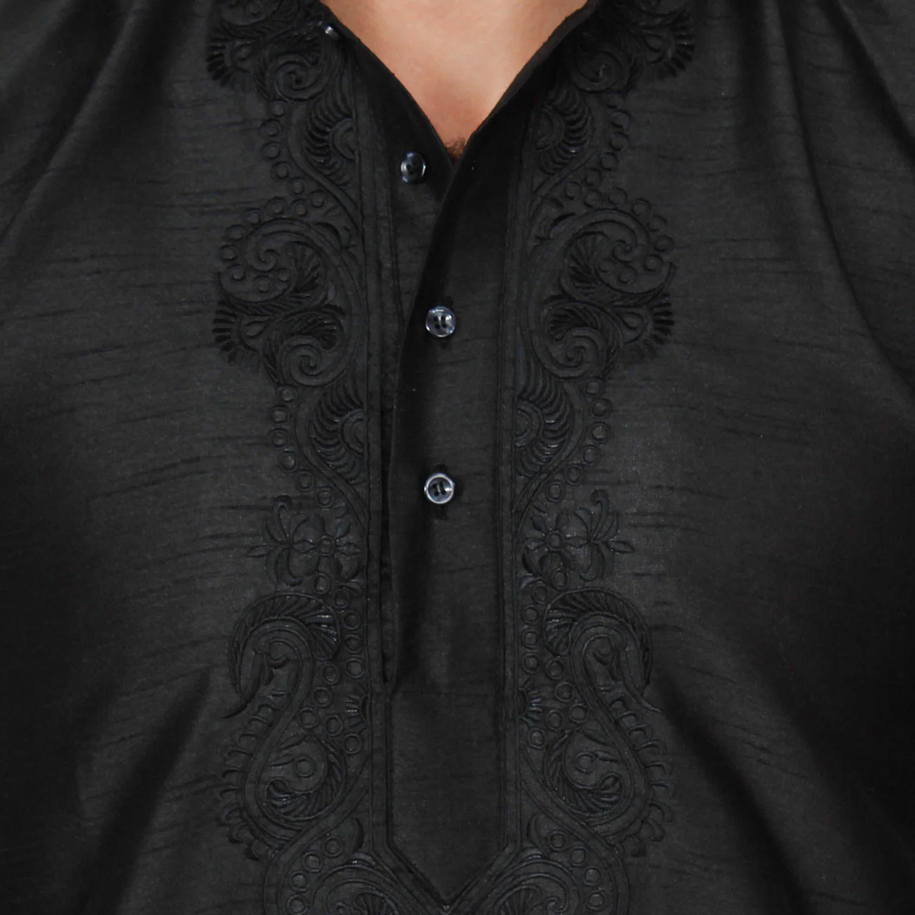 Silk Embroidered Mens Kurta Pajama India Clothing (Black) - Image 4