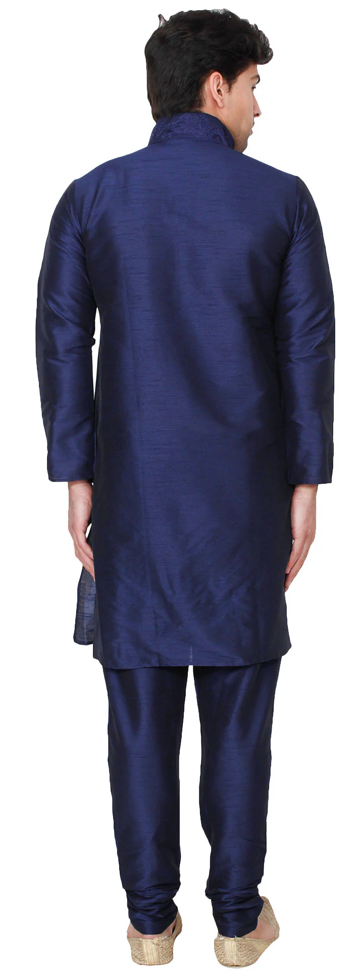 Silk Embroidered Mens Kurta Pajama India Clothing (Blue) - Image 3
