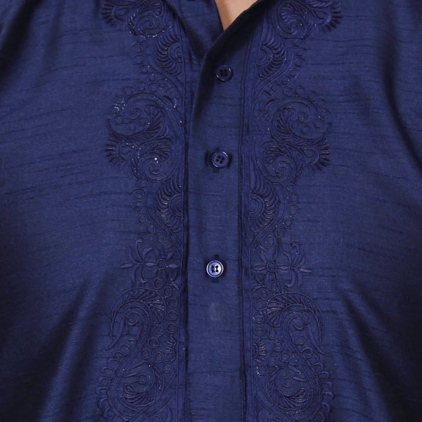 Silk Embroidered Mens Kurta Pajama India Clothing (Blue) - Image 4