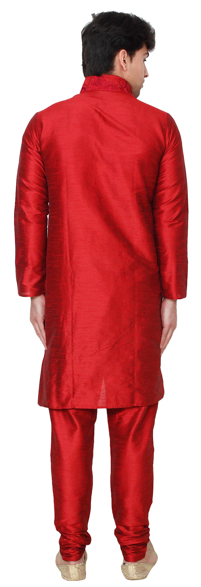 Silk Embroidered Men's Kurta Pajama India Clothing (Red) - Image 3