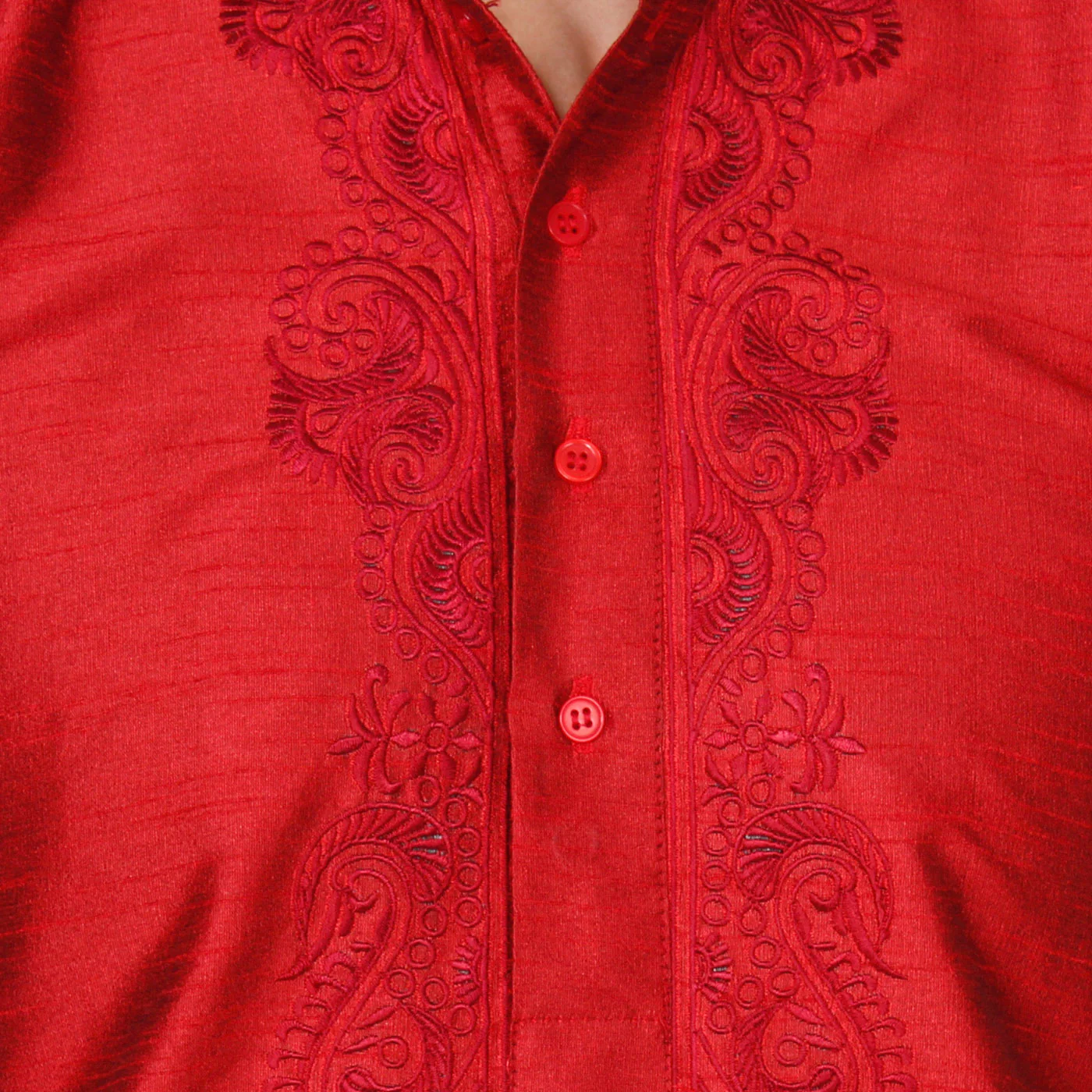 Silk Embroidered Men's Kurta Pajama India Clothing (Red) - Image 4