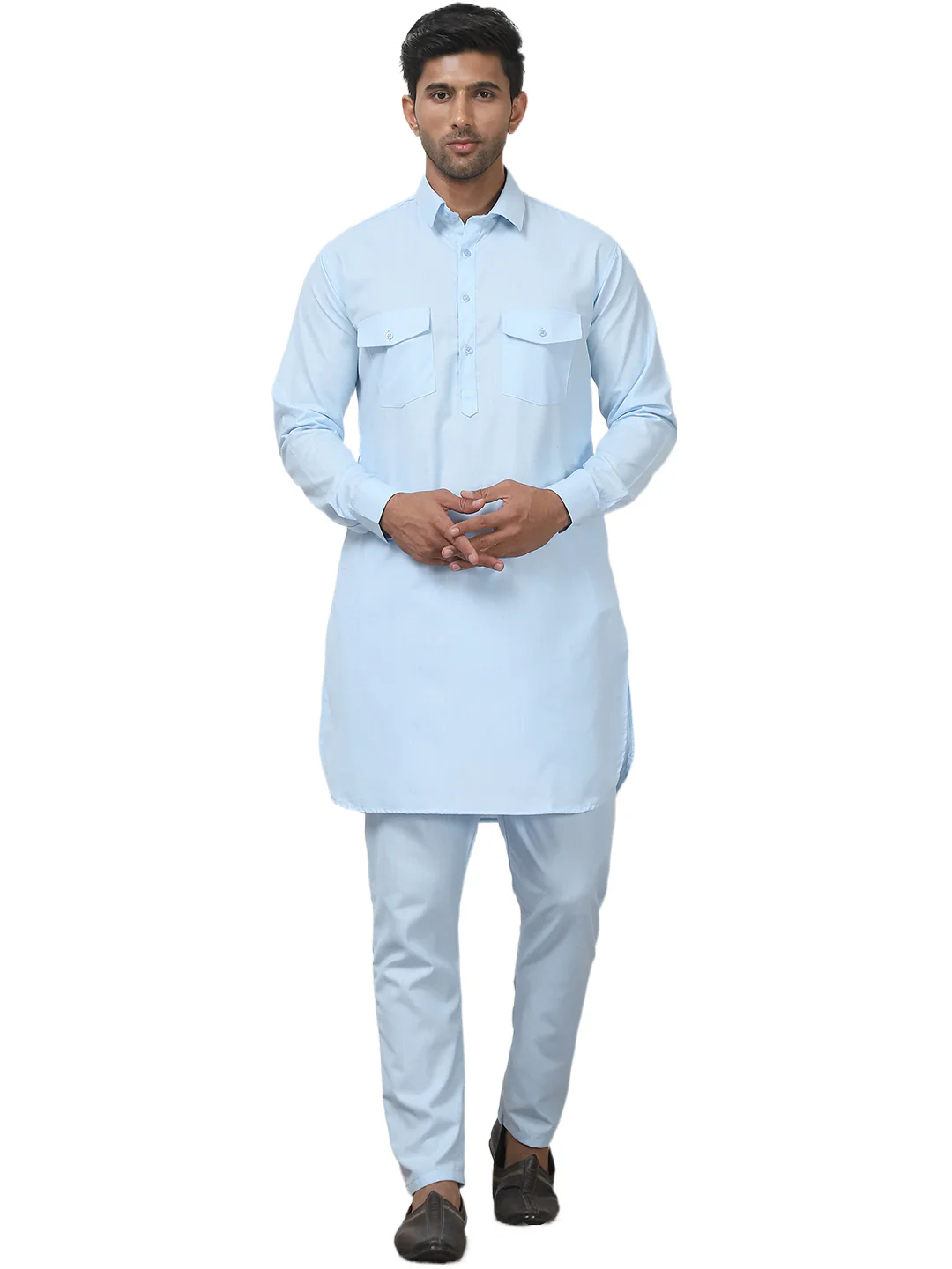 Sky Blue Punjabi Kurta Pajama Set – Cotton Indian Outfit for Men