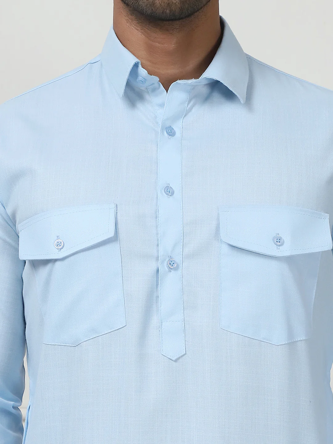Sky Blue Punjabi Kurta Pajama Set – Cotton Indian Outfit for Men - Image 6