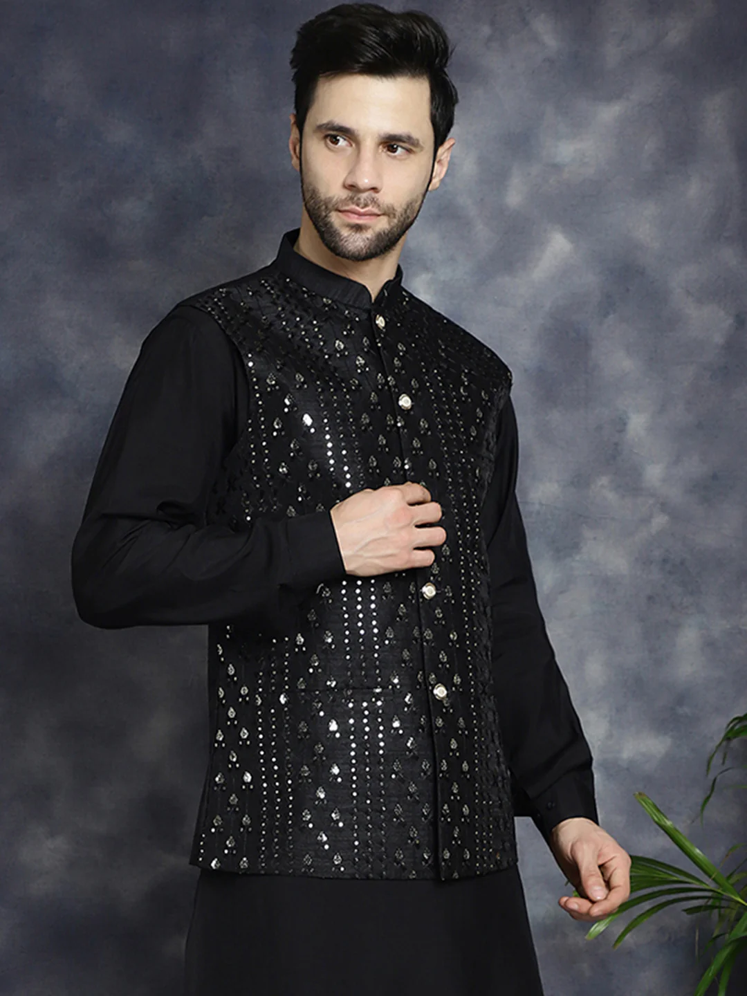 Sleeveless Nehru Jacket Indian Waistcoat for Men (Black) - Image 2