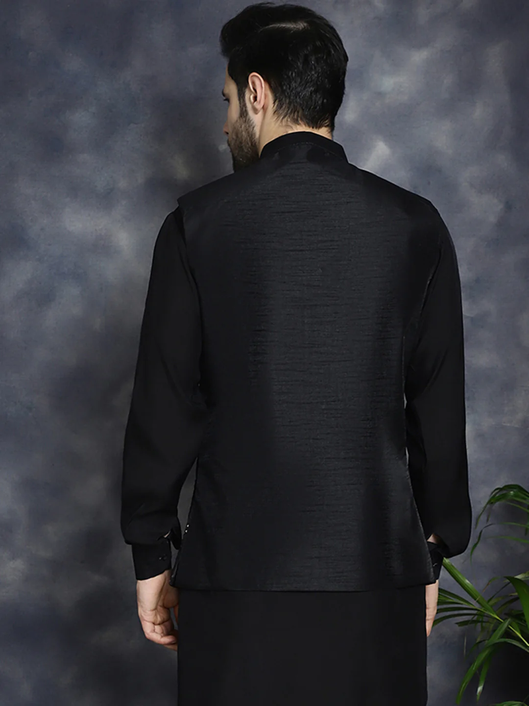 Sleeveless Nehru Jacket Indian Waistcoat for Men (Black) - Image 4