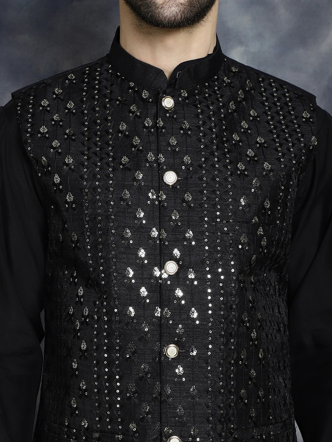 Sleeveless Nehru Jacket Indian Waistcoat for Men (Black) - Image 8
