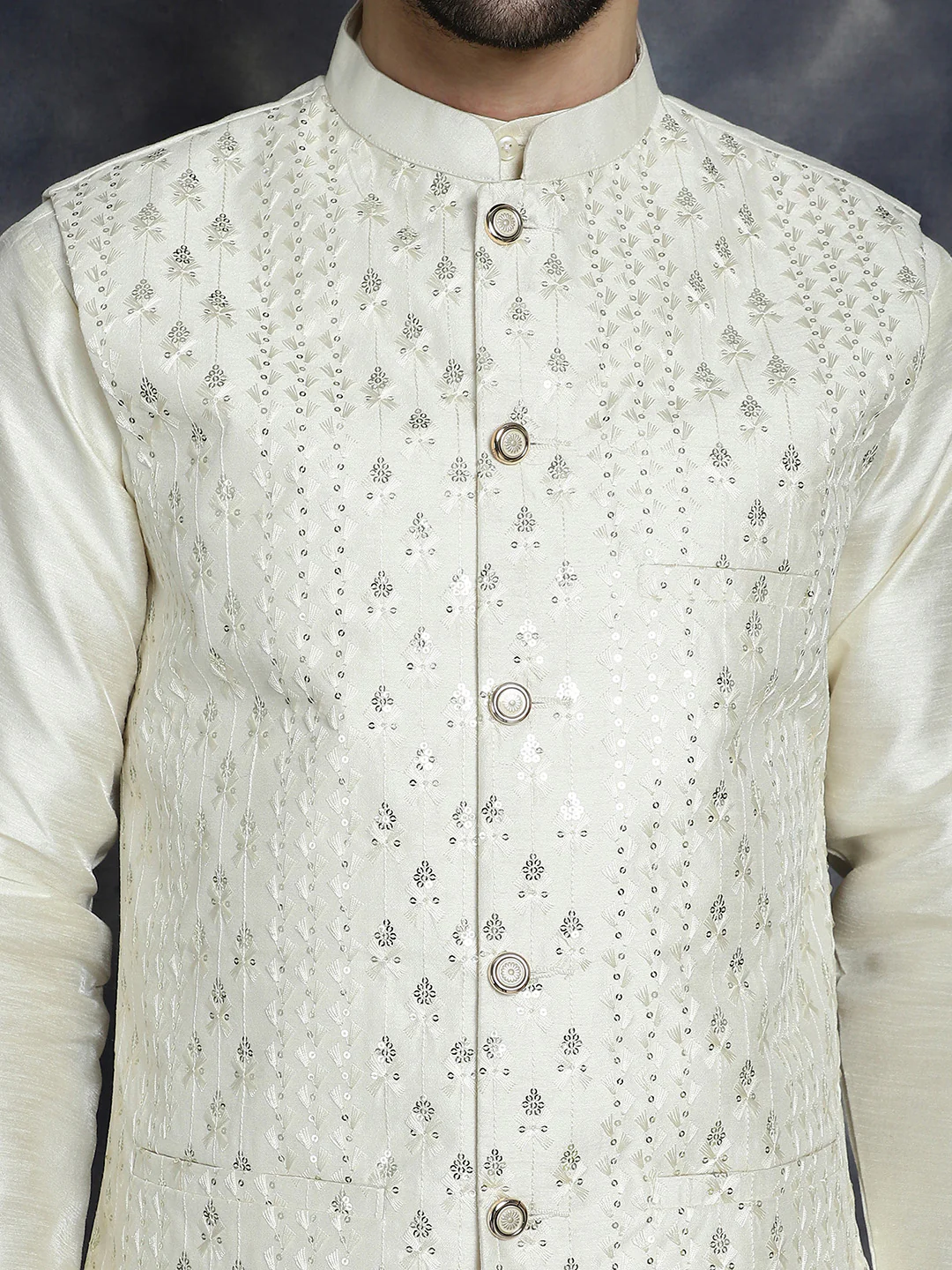 Sleeveless Nehru Jacket Indian Waistcoat for Men (Off-White) - Image 8