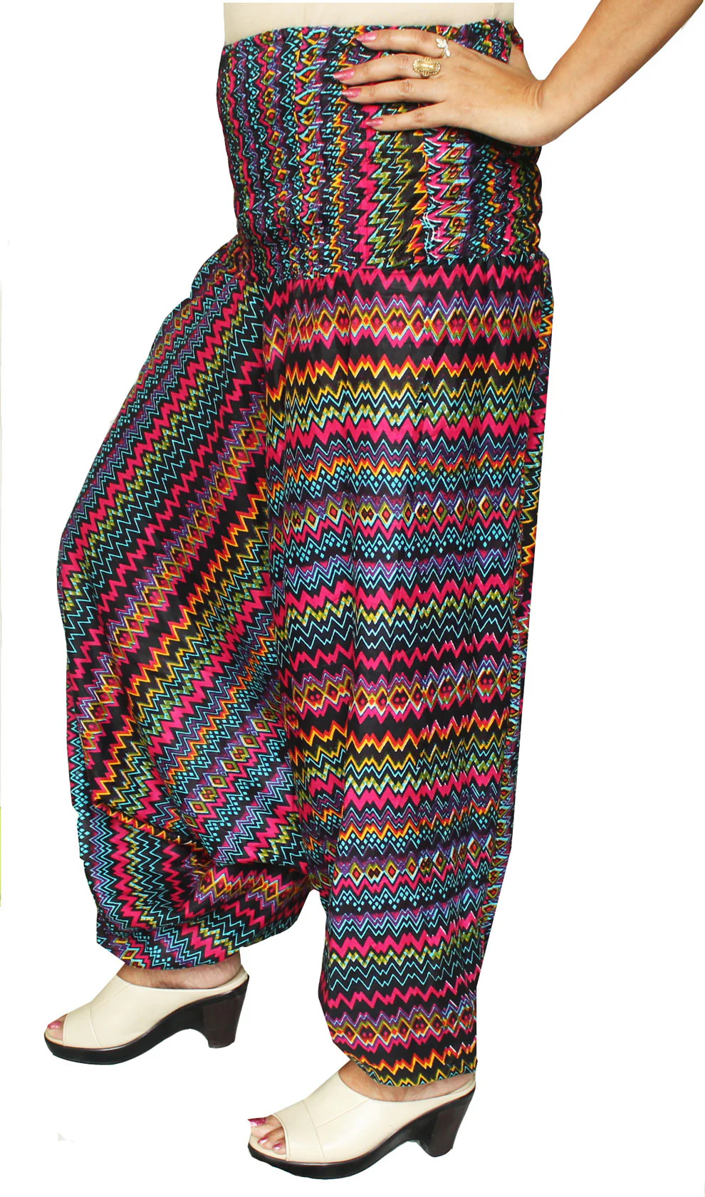 Smocked Waist Hippie Rayon Womens Harem Pants (Multicolor) - Image 2