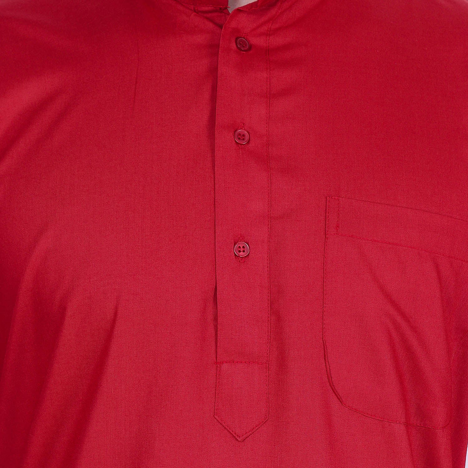 Solid Color India Cotton Men's Long Kurta Indian Clothing (Red) - Image 4