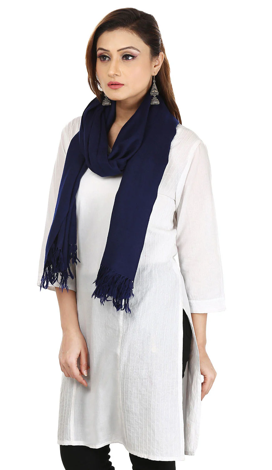 Solid Color Pure Wool Scarves Shawl Womens Indian Clothes (Blue, 80 x 28 inches) - Image 2