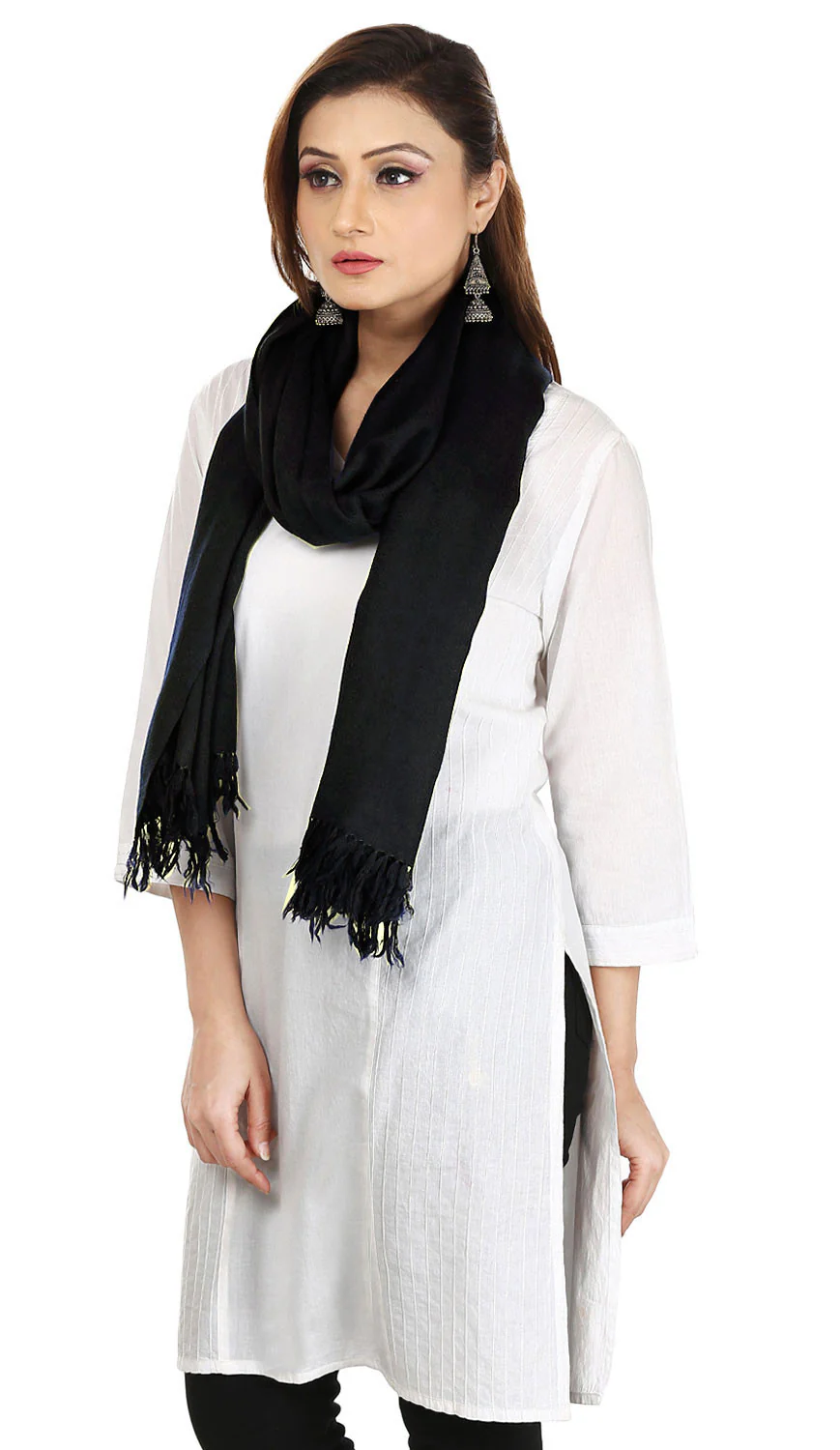 Solid Color Pure Wool Scarves Womens Indian Clothing (Black, 80 x 28 inches) - Image 2