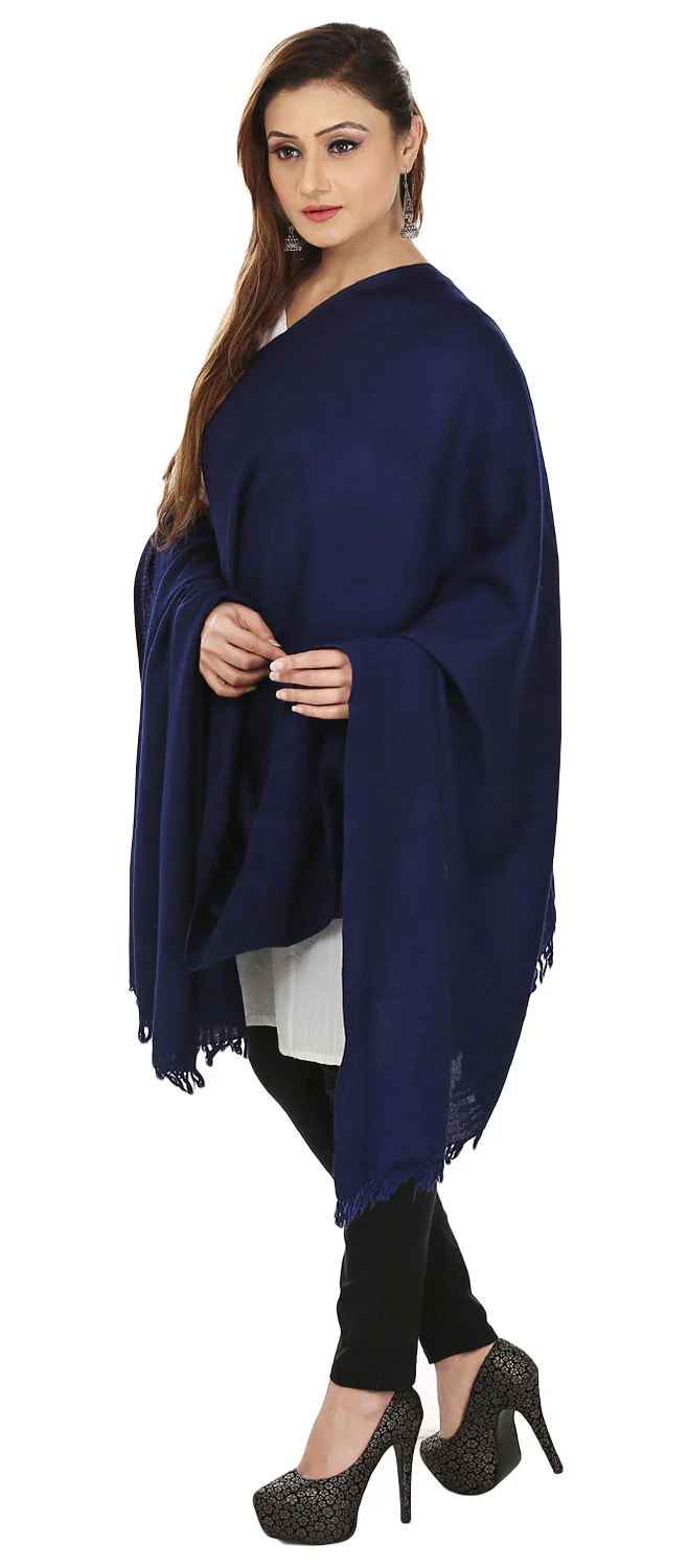 Solid Color Pure Wool Shawl Scarves Womens Indian Clothe (Blue, 80 x 40 inches) - Image 2