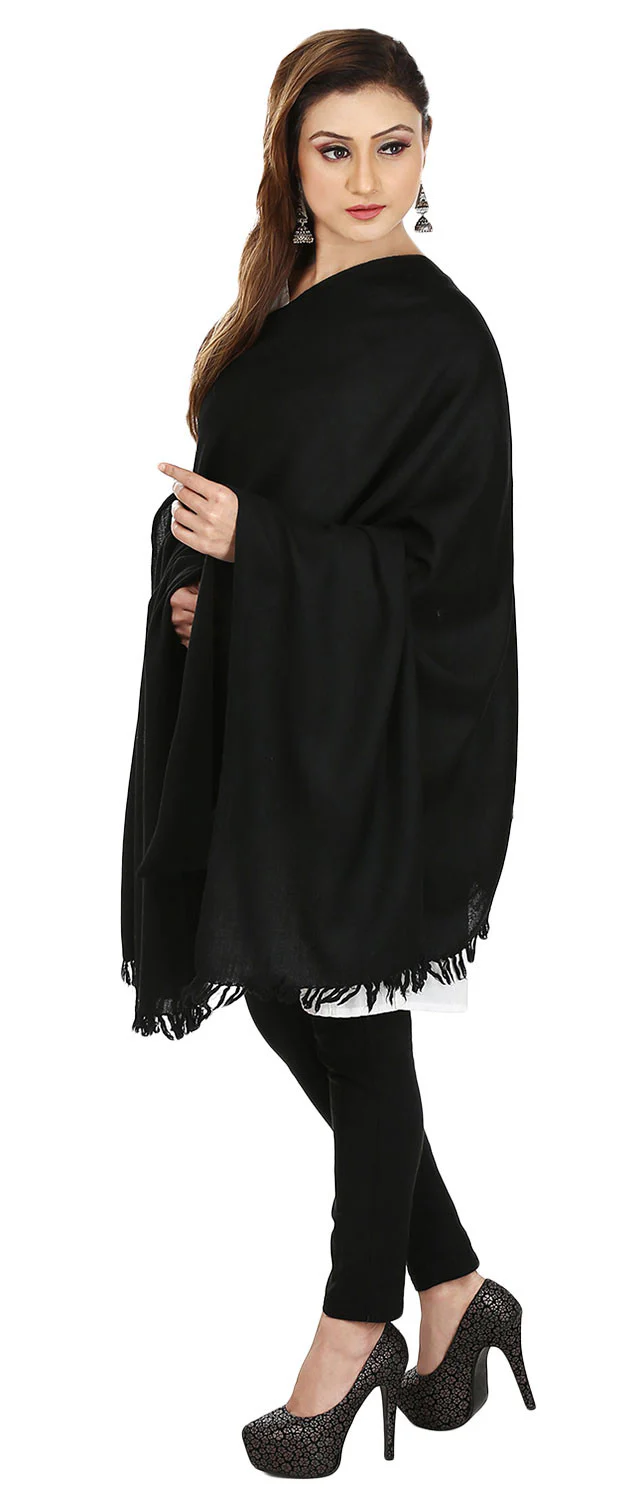 Solid Color Pure Wool Shawl Scarves Womens Indian Clothing (Black, 80 x 40 inches) - Image 2