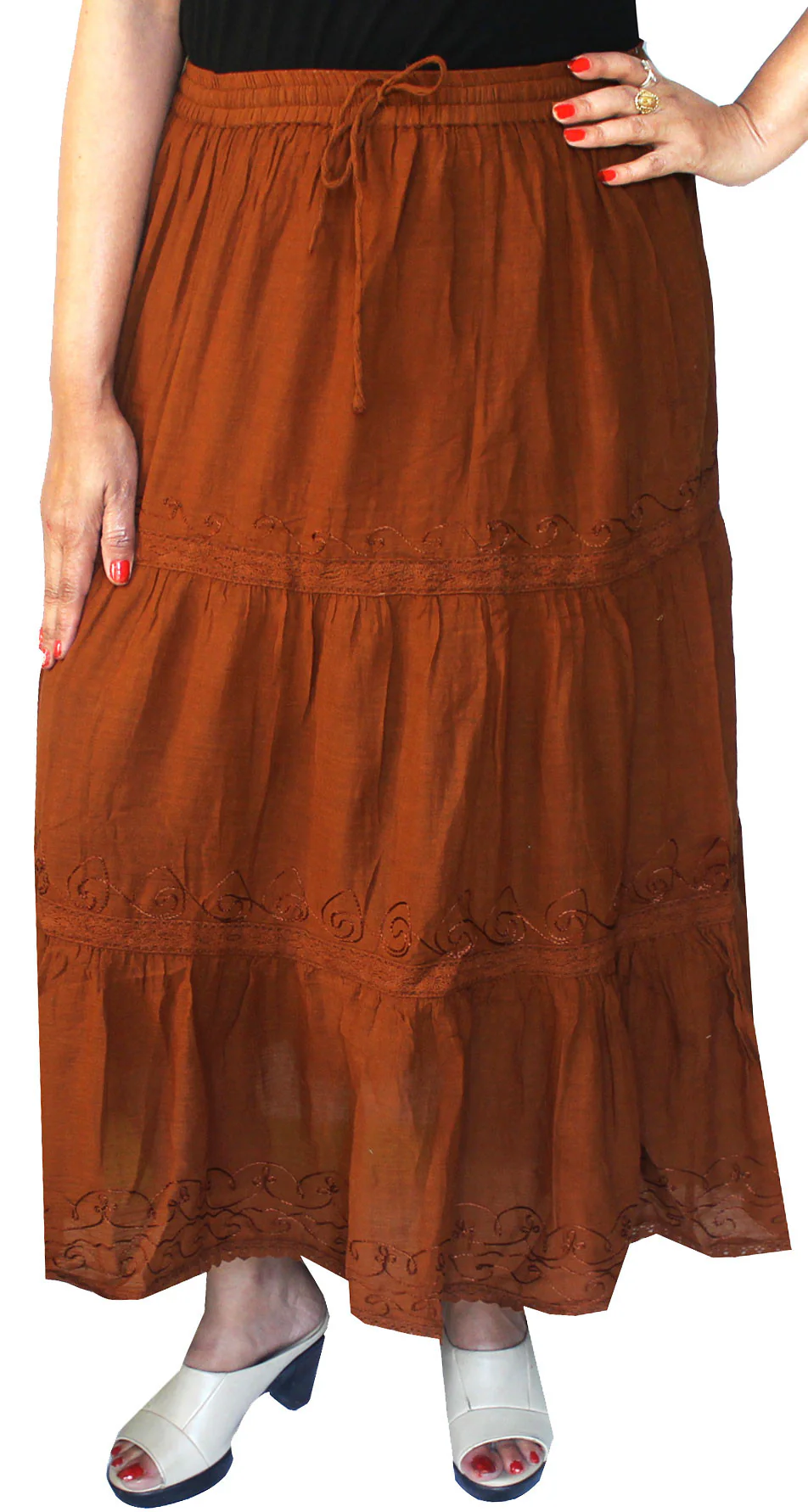 Solid Embroidered Cotton Womens Skirt Indian Clothing (Brown) - Image 2
