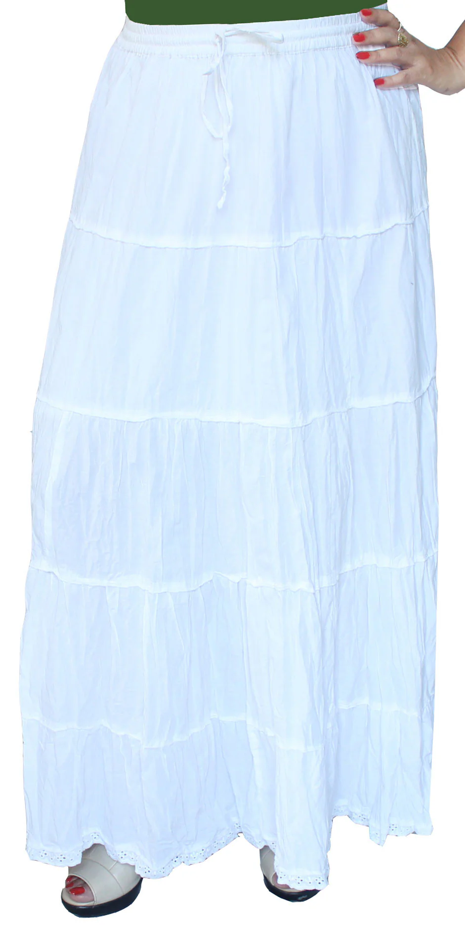 Womens Indian Long Skirt Cotton Lace Work India Clothing (White)