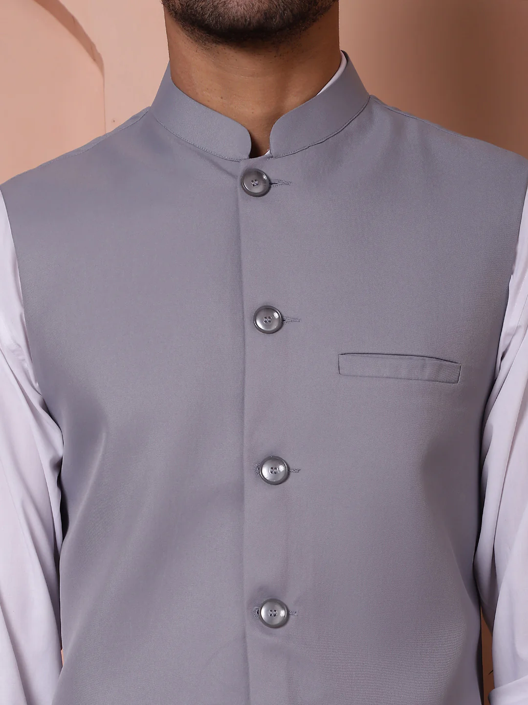 Solid Color Indian Waistcoat Modi Jacket for Men (Grey) - Image 6