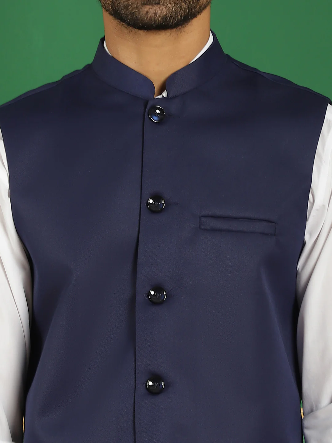 Solid Color Nehru Jacket Indian Waistcoat for Men (Navy Blue) - Image 6