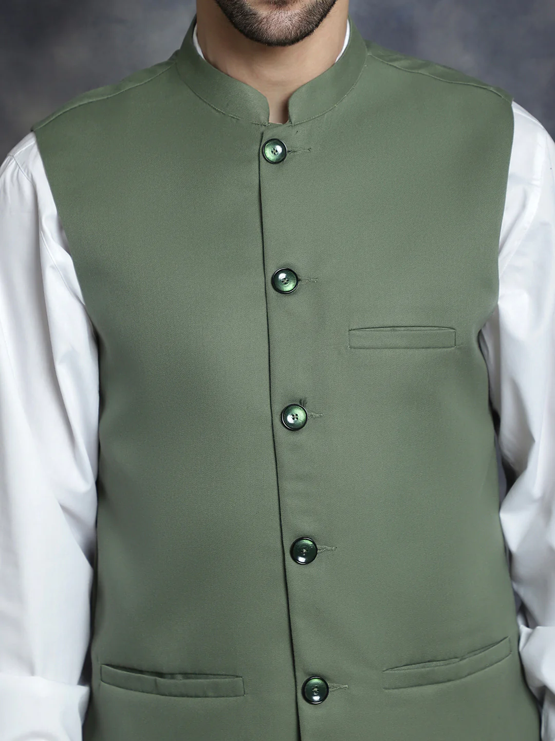 Solid Color Indian Waistcoat Nehru Jacket for Men (Pista Green) - Image 6