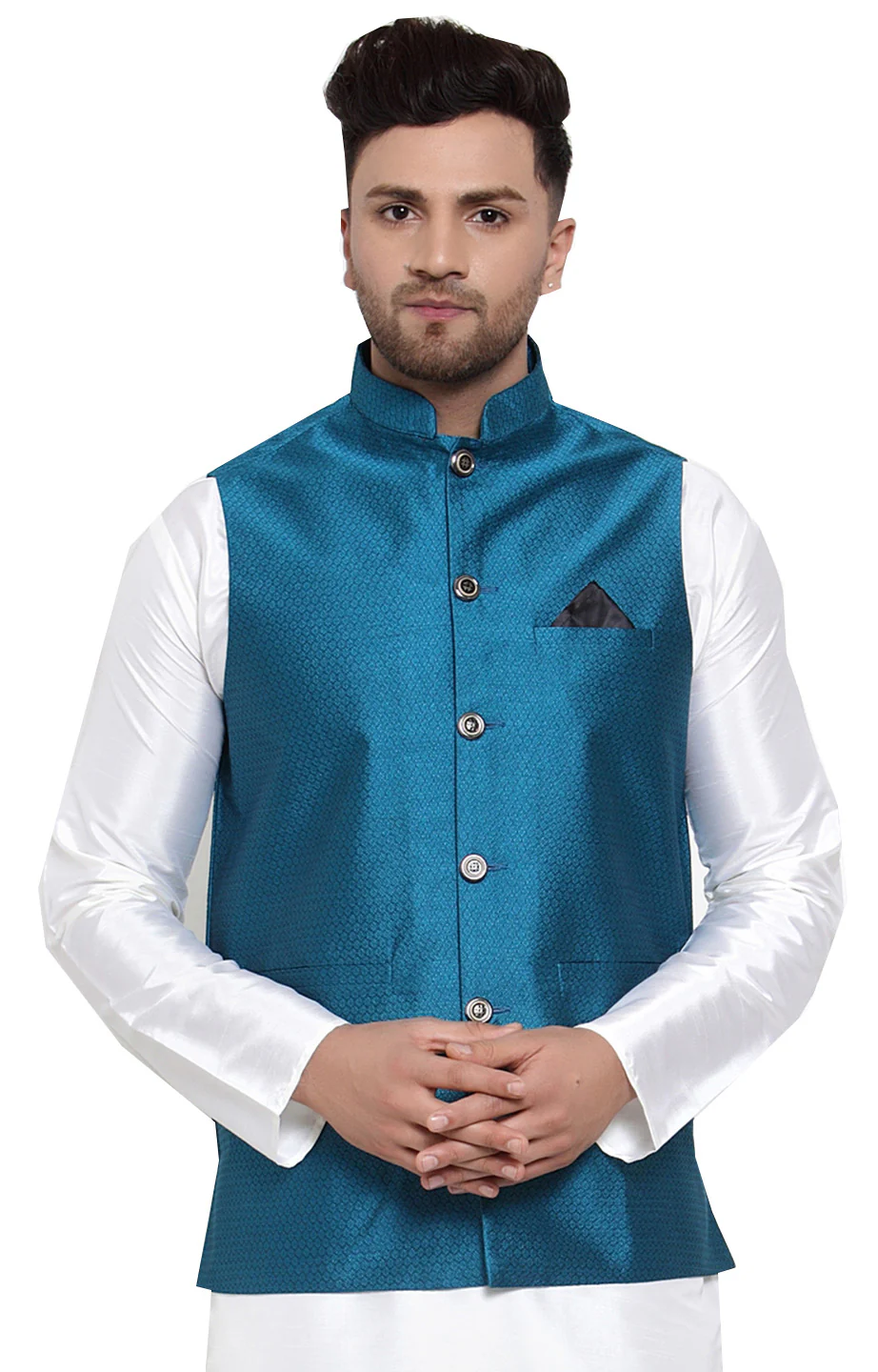 Stylish Poly Silk Jawahar Jacket for Men – Perfect for Formal & Festive Occasions (Blue)
