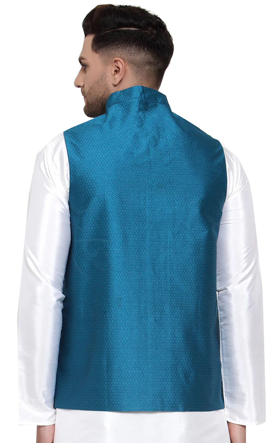 Stylish Poly Silk Jawahar Jacket for Men – Perfect for Formal & Festive Occasions (Blue) - Image 4