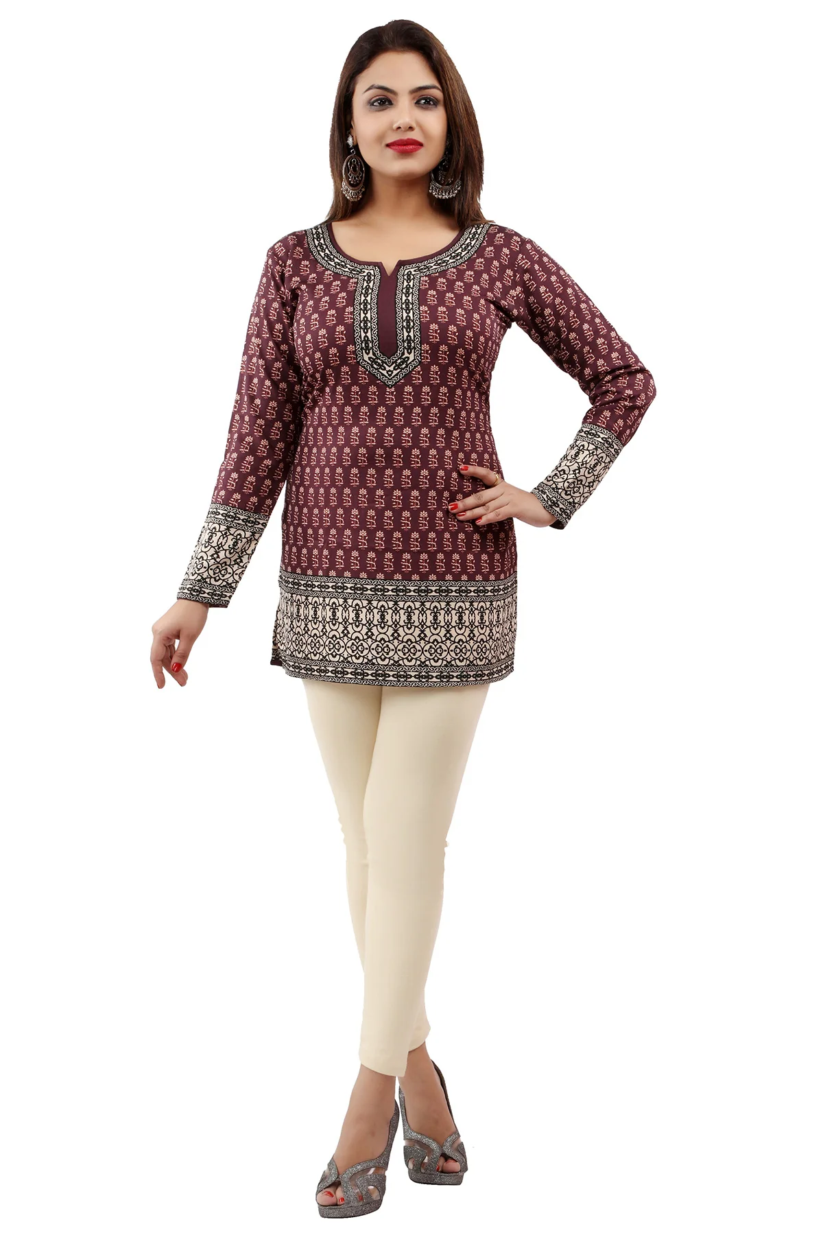 Stylish Brown India Tunic Tops - Trendy Ethnic Wear for Women - Image 4