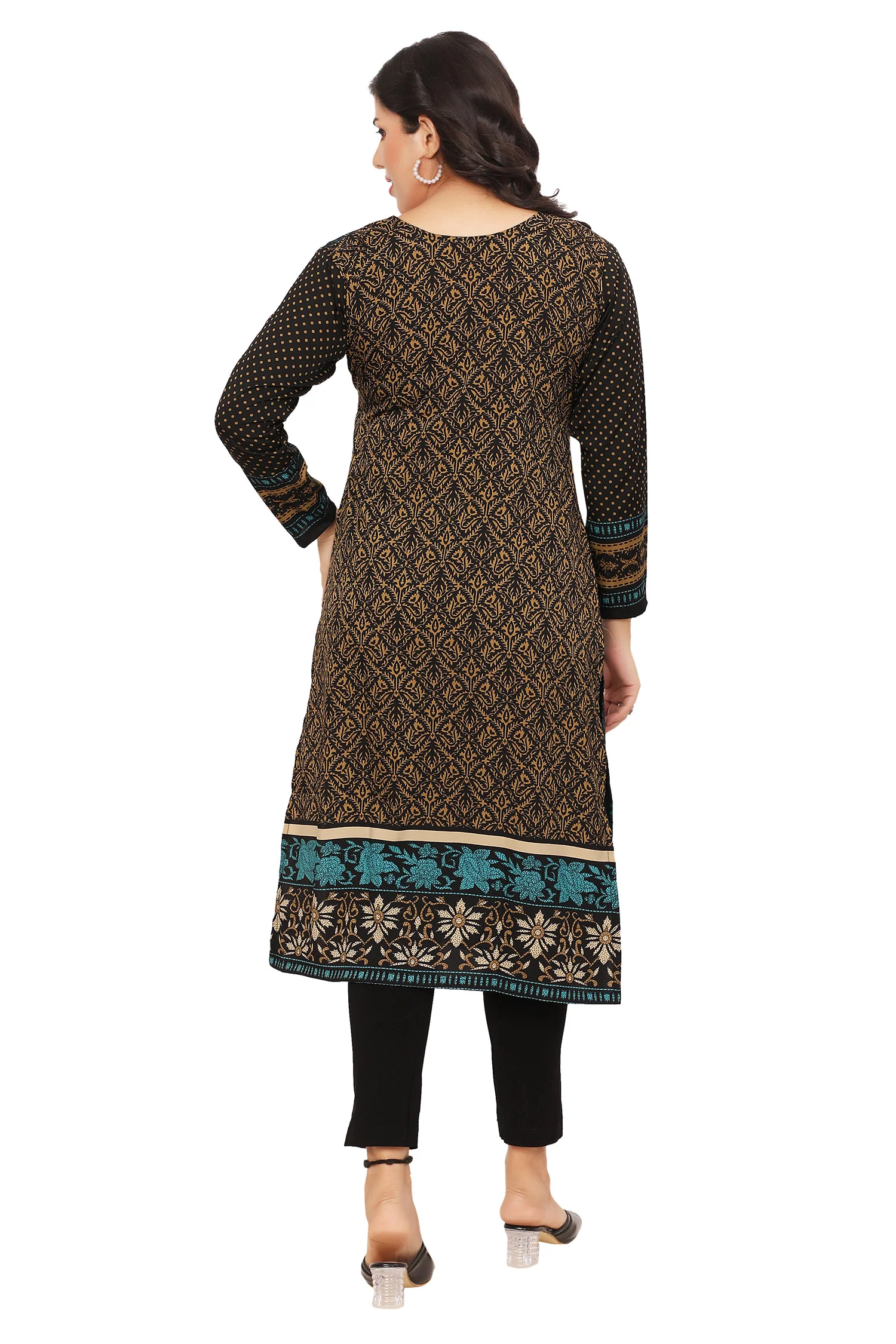 Stylish Green Ethnic Long Kurti - Modern Indian Wear for Women (Black-Green) - Image 2