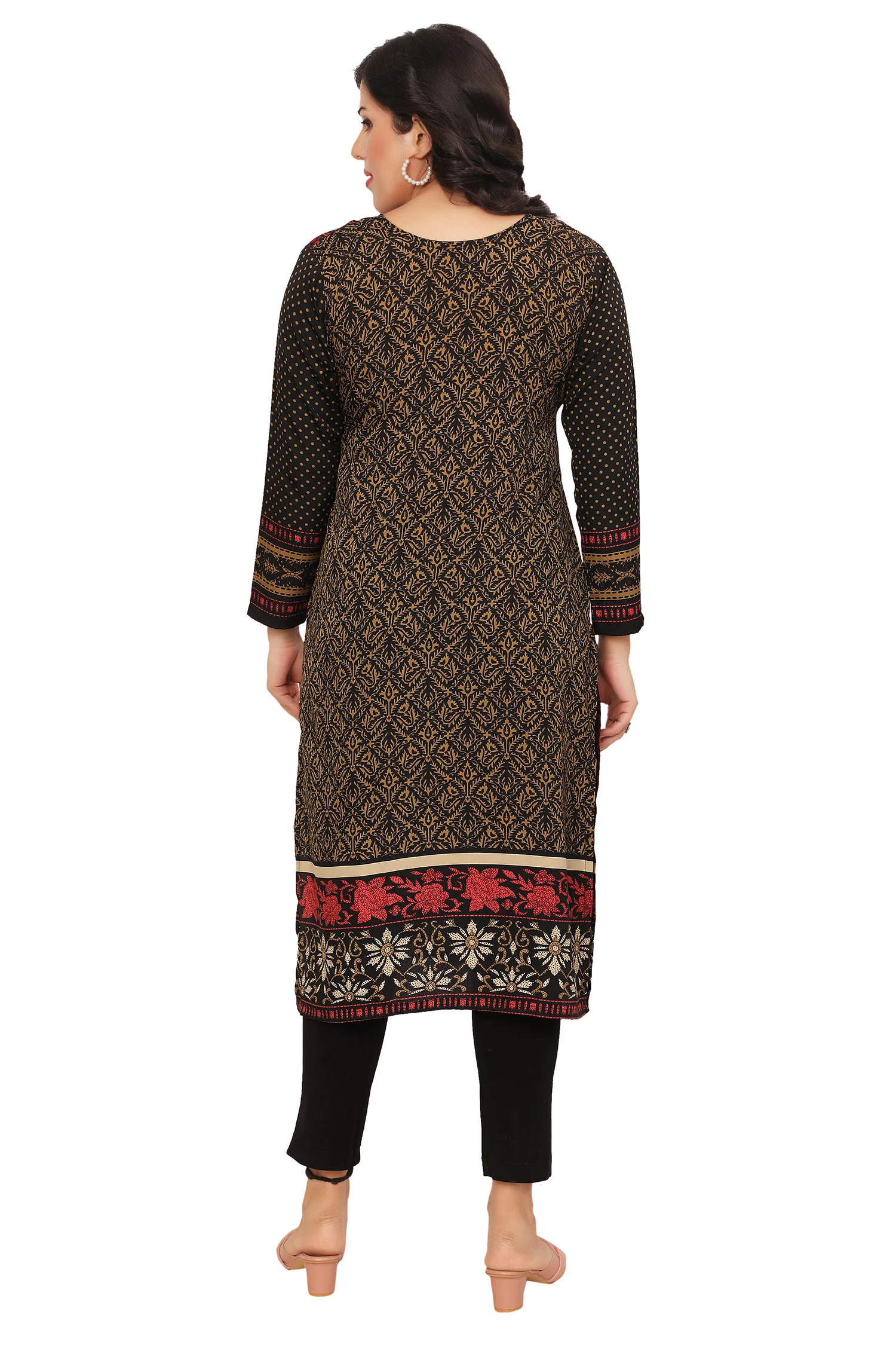 Stylish India Long Kurti - Trendy Ethnic Wear for Women (Black-Maroon) - Image 2