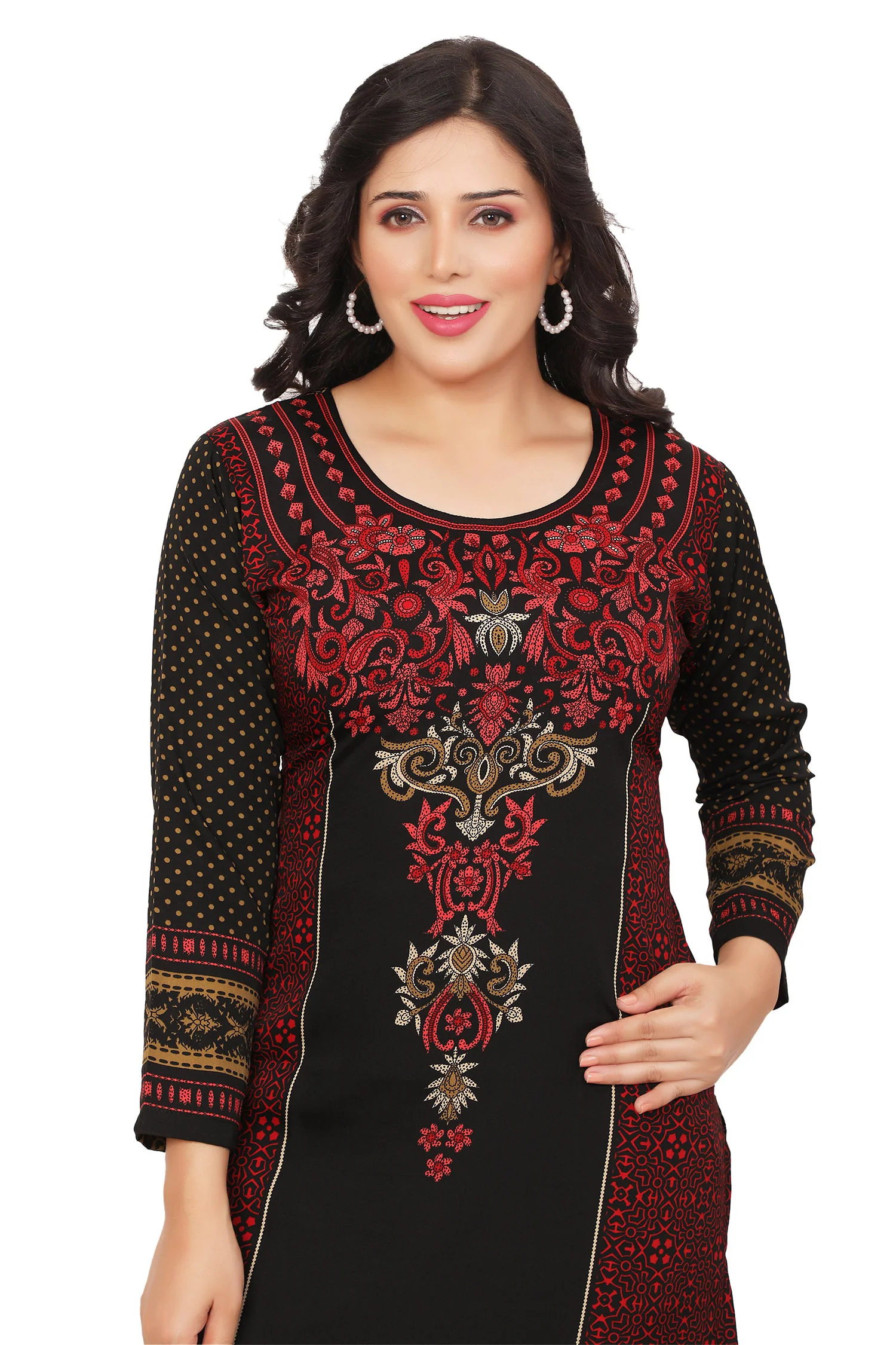 Stylish India Long Kurti - Trendy Ethnic Wear for Women (Black-Maroon) - Image 5