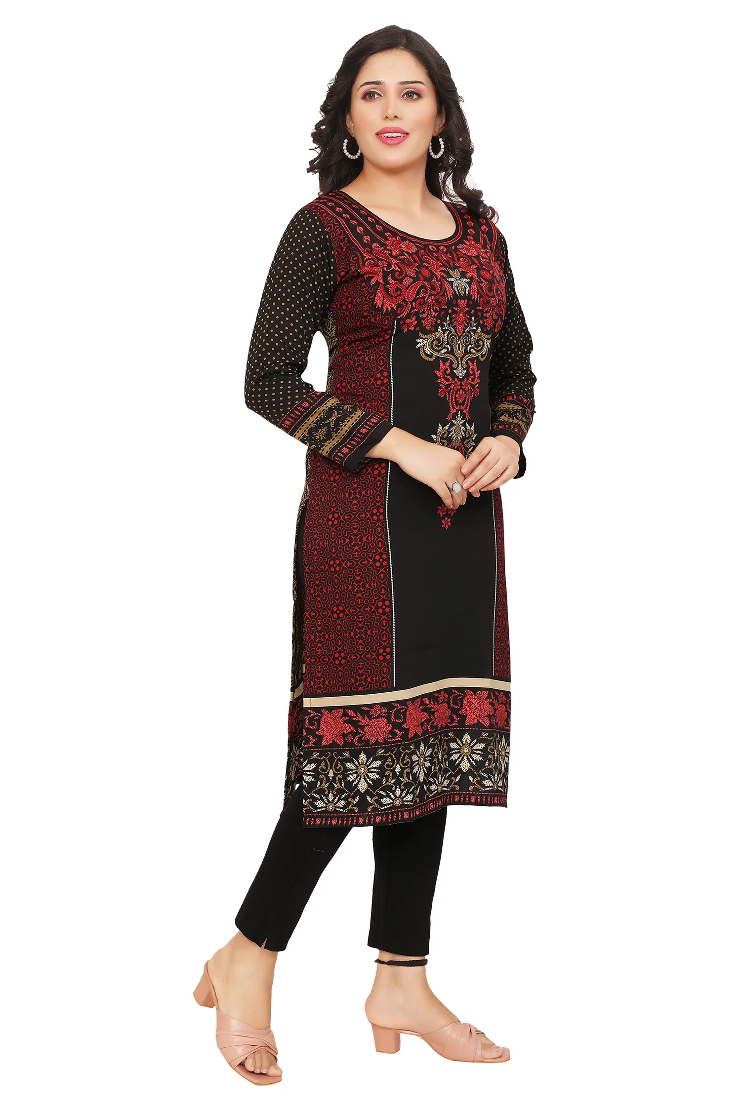 Stylish India Long Kurti - Trendy Ethnic Wear for Women (Black-Maroon) - Image 6