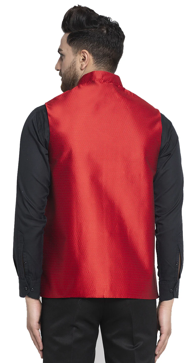 Stylish Maroon Silk Nehru Jacket for Men - Elegant Formal Nehru Jacket - Image 3