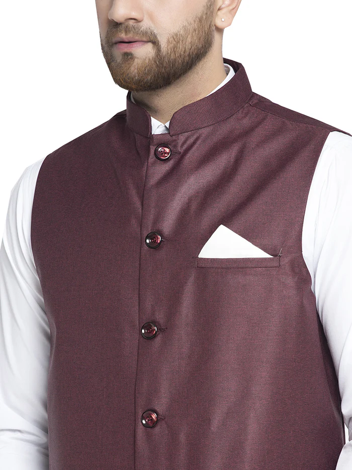Stylish Sleeveless Nehrus Jacket for Men with Mandarin Collar in Cotton (Maroon) - Image 5