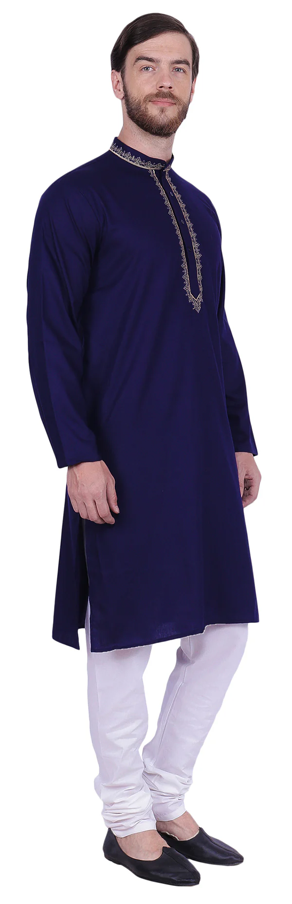 Traditional Embroidered Men's Kurta Pajama Party Wear India Clothes (Blue) - Image 2