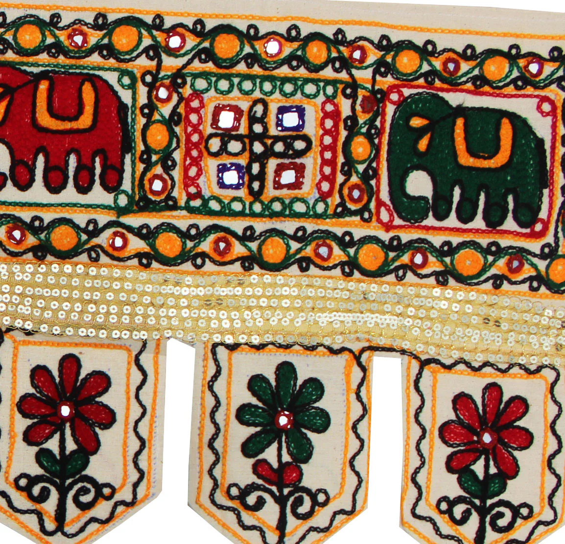 Traditional Indian Door Decor Hanging Toran Window Valance (Off-White, 34 x 13 inches) - Image 2